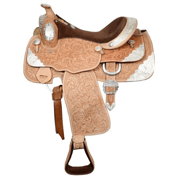 16" Double T Show Saddle Fully Tooled, Suede Leather Seat 407616 Show Saddle Double T Light 16"