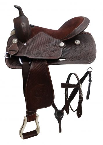 16" Economy Barrel Style Saddle Set With Floral Tooling 07916 Barrel Saddle Showman Saddles and Tack
