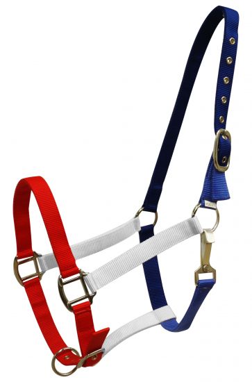 16049: Showman® Red, White and Blue nylon halter Nylon Halter Showman