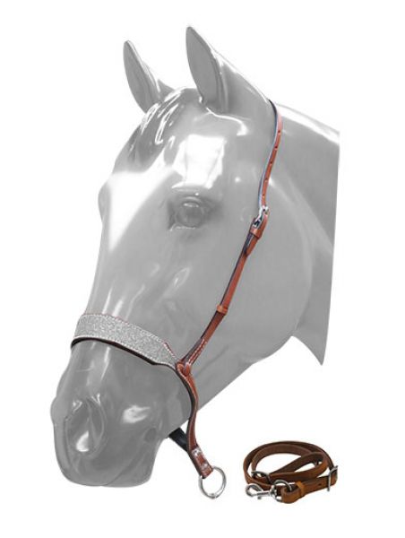 161141: Showman ® Glitter overlay leather tie down noseband and strap Tie Down Showman