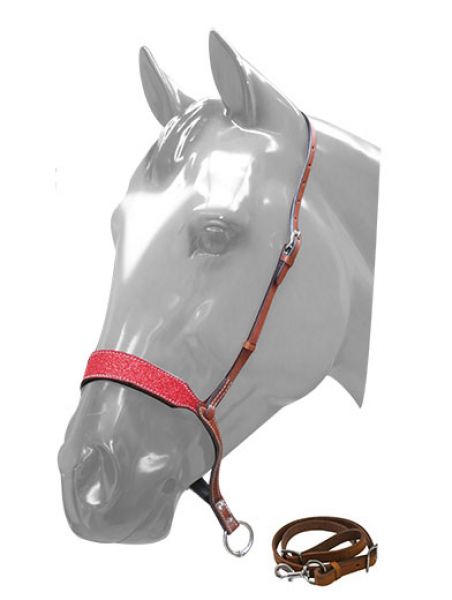 161141: Showman ® Glitter overlay leather tie down noseband and strap Tie Down Showman