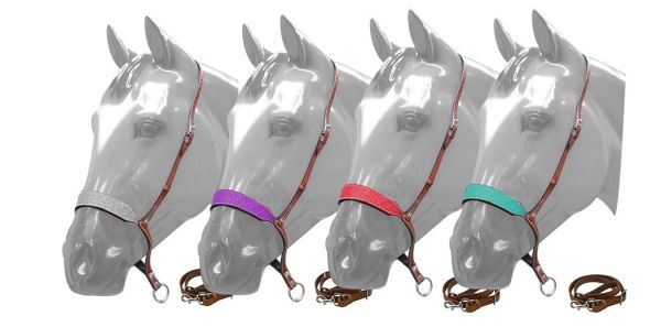 161141: Showman ® Glitter overlay leather tie down noseband and strap Tie Down Showman   