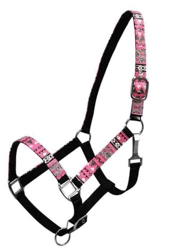 16342: Showman ® Full Size Aztec print overlay nylon halter Nylon Halter Showman