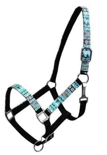 16342: Showman ® Full Size Aztec print overlay nylon halter Nylon Halter Showman