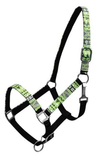 16342: Showman ® Full Size Aztec print overlay nylon halter Nylon Halter Showman