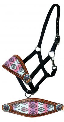 1635: Showman ® Adjustable nylon bronc halter with pastel Navajo diamond noseband Bronc Halter Showman