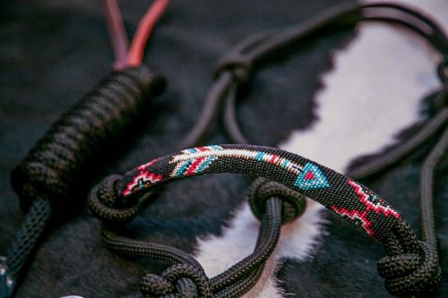 16366: Showman® Beaded arrow black rope halter with lead rope Halter Showman
