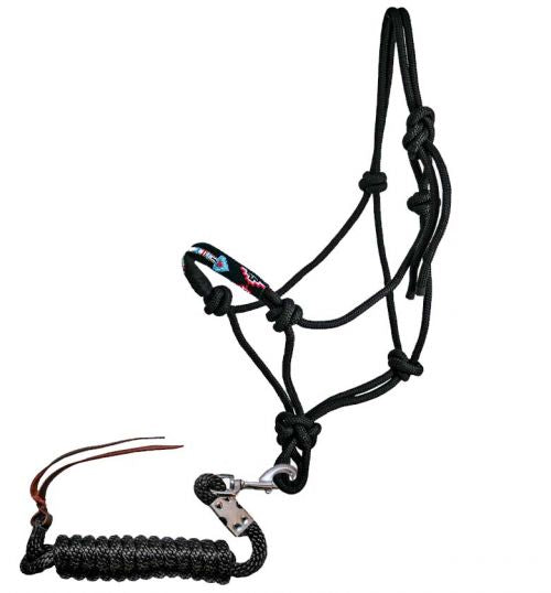 16366: Showman® Beaded arrow black rope halter with lead rope Halter Showman