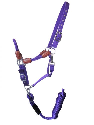 16488: Showman ® Nylon halter with leather accents Nylon Halter Showman