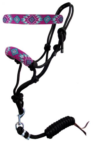 16506: Showman ® Beaded nose cowboy knot rope halter with 7' lead Cowboy Halter Showman