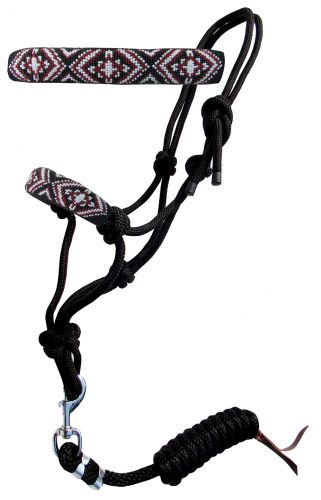 16507: Showman ® Beaded nose cowboy knot rope halter with 7' lead Cowboy Halter Showman