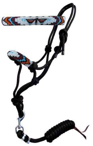 16646: Showman ® Beaded nose cowboy knot rope halter with 7' lead Cowboy Halter Showman