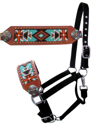 16650: Showman ® Nylon bronc halter with navajo beaded design Bronc Halter Showman