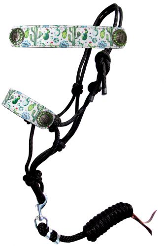 16653: Showman ® Cactus print cowboy knot rope halter with leather nose Cowboy Halter Showman