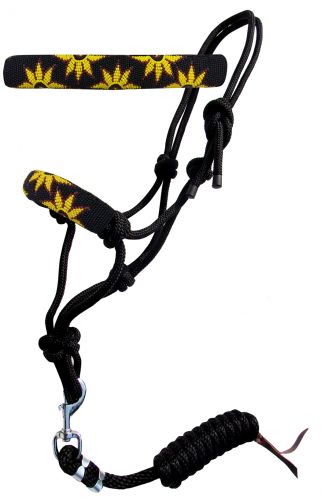 16694: Showman ® Sunflower beaded nose cowboy knot rope halter with 7' lead Cowboy Halter Showman