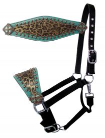 16713: Showman ® Nylon bronc halter with metallic gold cheetah print inlay Bronc Halter Showman