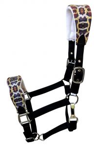 16775: Showman ® Adjustable black nylon bronc halter with a padded python crown & noseband Bronc Halter Showman
