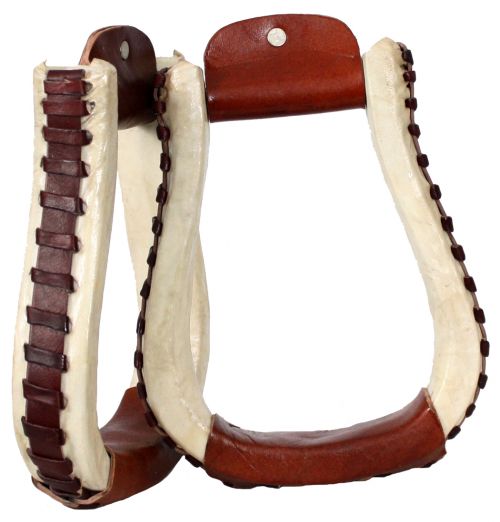 175225: Showman™ rawhide covered pleasure style western stirrups with leather lacing Stirrups Showman