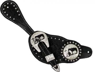 175284LX: Showman™ Ladie's size floral tooled leather spur straps Spur Straps Showman