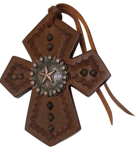 175546: Showman ® Leather Tie On Cross with Raised Star Concho Primary Showman