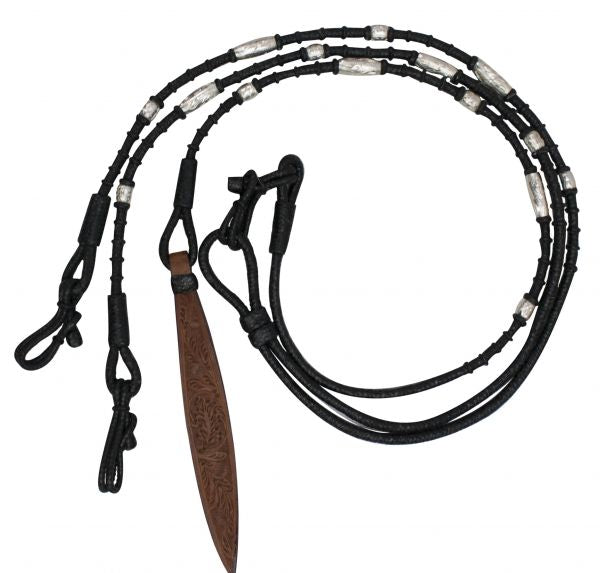 175560: Showman ® Black Braided Natural Rawhide Romal Reins with Leather Popper Reins Showman