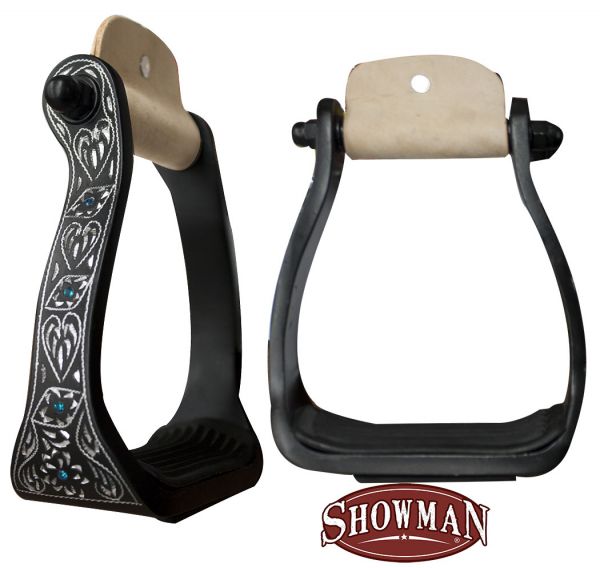 175564: Showman ® Black engraved aluminum stirrups with rhinestones Stirrups Showman