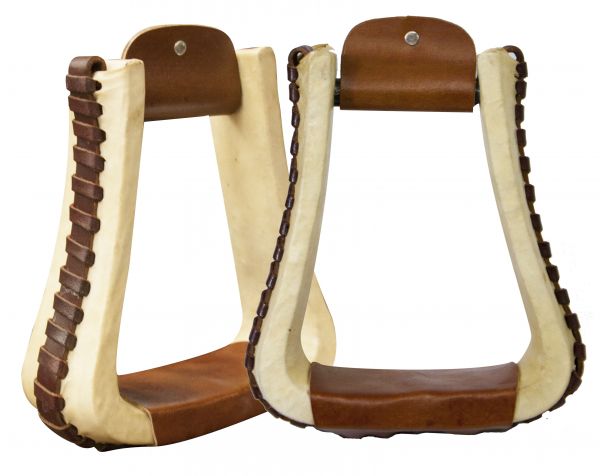 175617: Showman ® rawhide covered pleasure style western stirrups with leather lacing Stirrups Showman