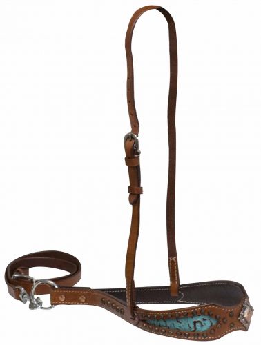 175669: Showman ® Double stitched noseband with teal filigree print inlay accented with copper con Tie Down Showman