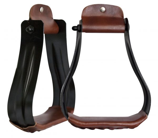 175670: Showman ® Black steel western stirrups with leather tread Stirrups Showman