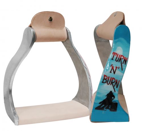 175953: Showman ® Lightweight twisted angled aluminum stirrups with painted " Turn 'N' Burn " desi Stirrups Showman