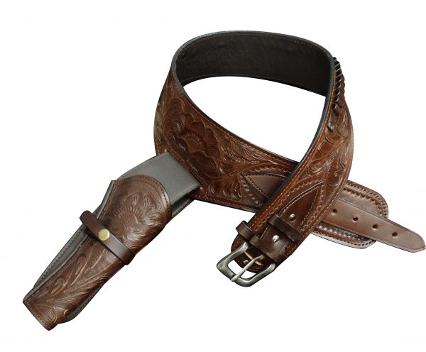 175961: Showman ® 22 Caliber Medium oil tooled leather Western gun holster and belt Western Gun Holster Showman