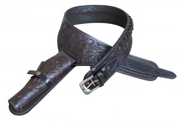 176055: Showman ® 44/45 Caliber Dark oil tooled leather Western gun holster and belt Primary Showman