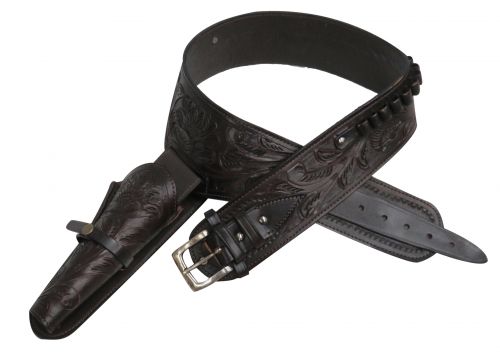 176056: Showman ® 38/357 Caliber Dark oil tooled leather Western gun holster and belt Primary Showman
