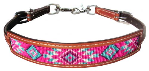 176604: Showman ® Medium leather wither strap with pink navajo design inlay Wither Strap Showman