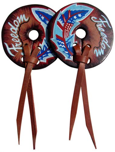 176719: Hand Painted "Freedom" Feather design Bit Guards Bits Showman Saddles and Tack