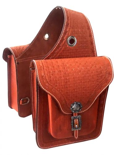 176788: Showman ® Basketweave tooled leather saddle bag Saddle Bag Showman