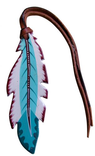 176800: Teal and White Hand Painted Tie on Feather Primary Showman Saddles and Tack