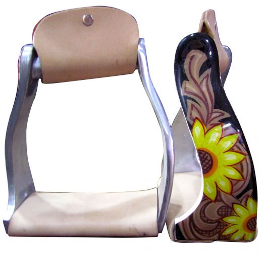 176912: Showman ® Lightweight twisted angled aluminum stirrups with sunflower and leather look ove Stirrups Showman