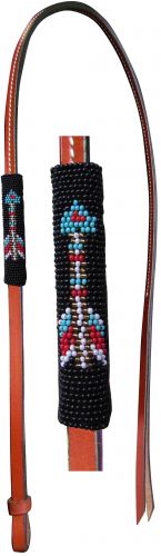 176923: Showman® 4ft Leather over & under whip with arrow design beaded overlay Whip Showman