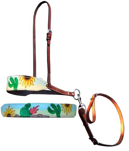 176949: Showman ® Hand Painted Sunflower and cactus print overlay leather tie down noseband and st Tie Down Showman