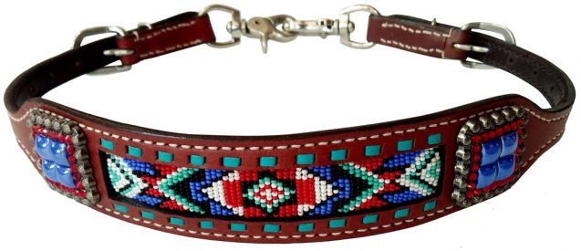 177023: Showman ® Medium leather wither strap beaded Navaho design inlay with Concho accent Wither Strap Showman