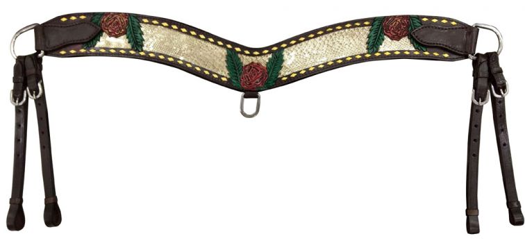 177248: Showman ® Hand Painted Rose tripping collar with gold snakeskin inlay Breast Collar Showman