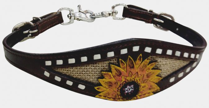 177259: Showman ® Leather wither strap with painted sunflower and burlap inlay Primary Showman