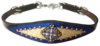 177666: Showman ® Gold Metallic and royal blue wither strap with concho and copper beading Primary Showman