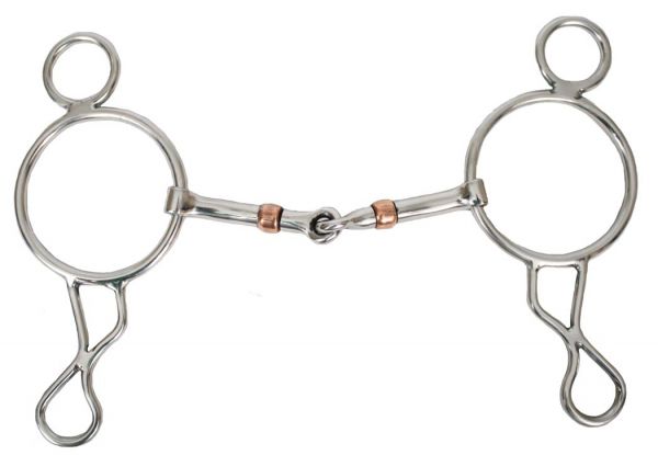 18250: Showman™ stainless steel wonder gag bit with 5" copper roller snaffle mouth Bits Showman