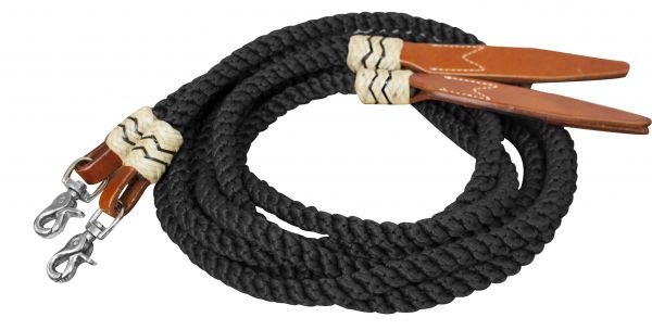 19082: Showman ® 8ft rolled nylon split reins with leather poppers Reins Showman