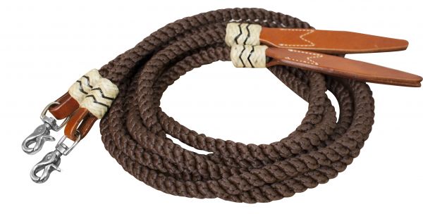 19082: Showman ® 8ft rolled nylon split reins with leather poppers Reins Showman