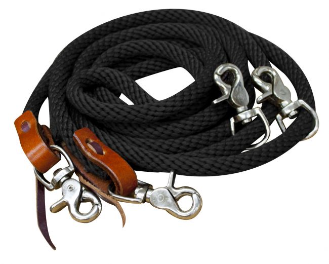 19086: Showman ® 11 ft round braided nylon draw reins Draw Reins Showman