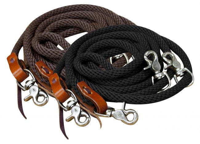 19086: Showman ® 11 ft round braided nylon draw reins Draw Reins Showman