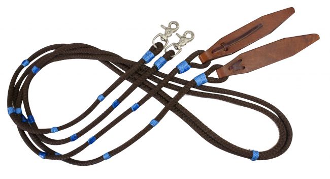 19095: Showman ® 8ft braided nylon reins with large leather poppers Reins Showman